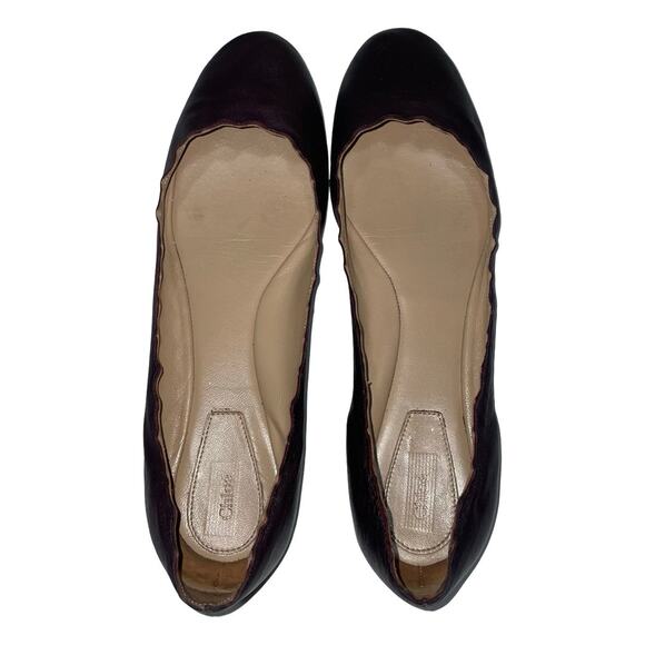 Chloé Lauren Scalloped Leather Ballerina Flats in Dark Brown  Size: EU 40 US 10 - Picture 6 of 9
